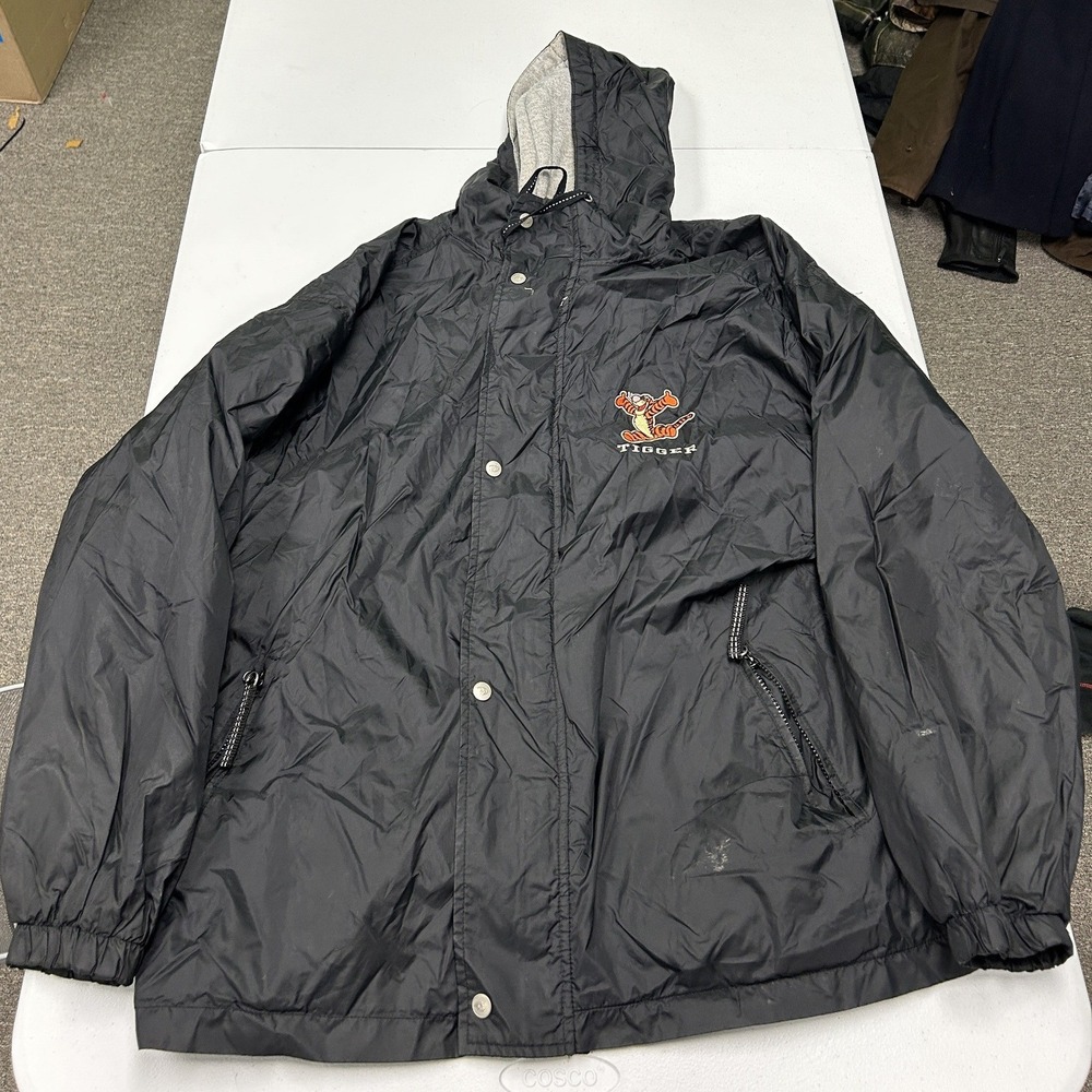 Disney Store Windbreaker Jacket Adult XL Black Tigger Embroidered Hooded Vtg